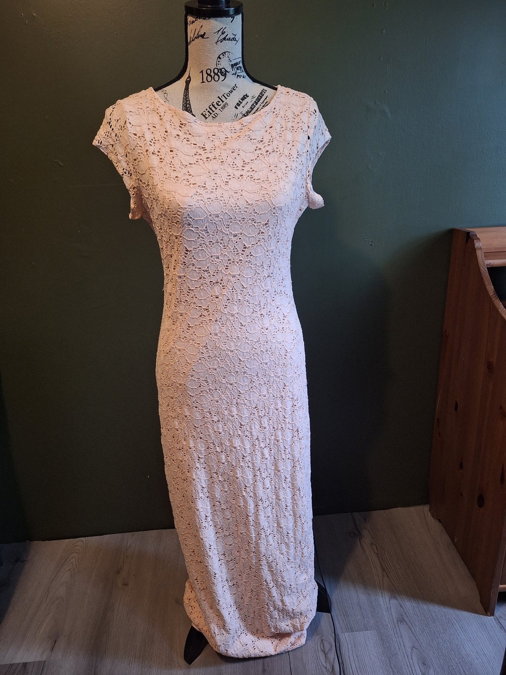 Sharagano Lace Cap-Sleeve Maxi Dress in Light Pink